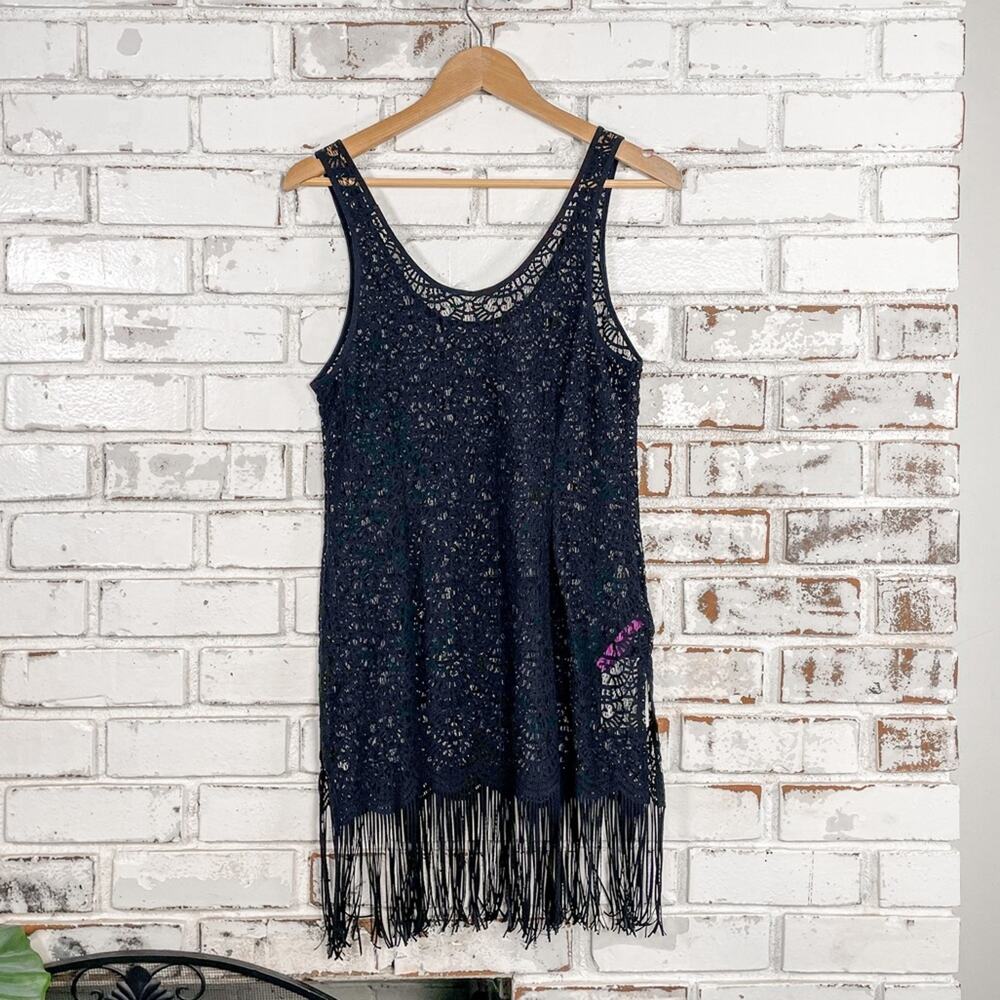 L'Agent by Agent Provocateur Karrie Black Fringe Swim Cover-Up Festival Boho L
